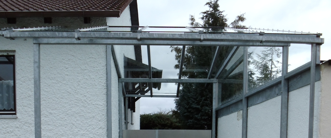 Carport&uuml;berdachung Stahl verzinkt, Eindeckung VSG 10mm Klarglas
