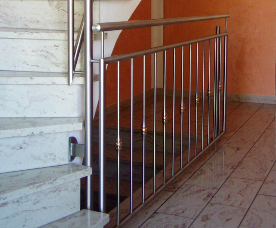 Edelstahlgel&auml;nder, Musterst&auml;be mit Messingeinsatz