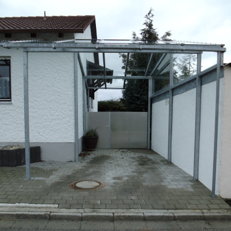 Eingangs- und Carportüberdachung Stahl verzinkt, Eindeckung VSG 10mm Klarglas