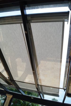 Terrassen&uuml;berdachung verzinkt und lackiert, 2 und 3-teilige Ganzglasschiebew&auml;nde, Teilweise Dachbeschattung